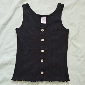 No Boundaries Black Ribbed Tank with Buttons, Size S